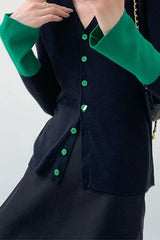 Flare Sleeve Colorblock Knit V Neck Cardigan