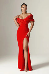 Ruched Bustier Bodycon Formal Dress S / Red