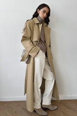 Extra Long Belted Waist Cotton Overcoat