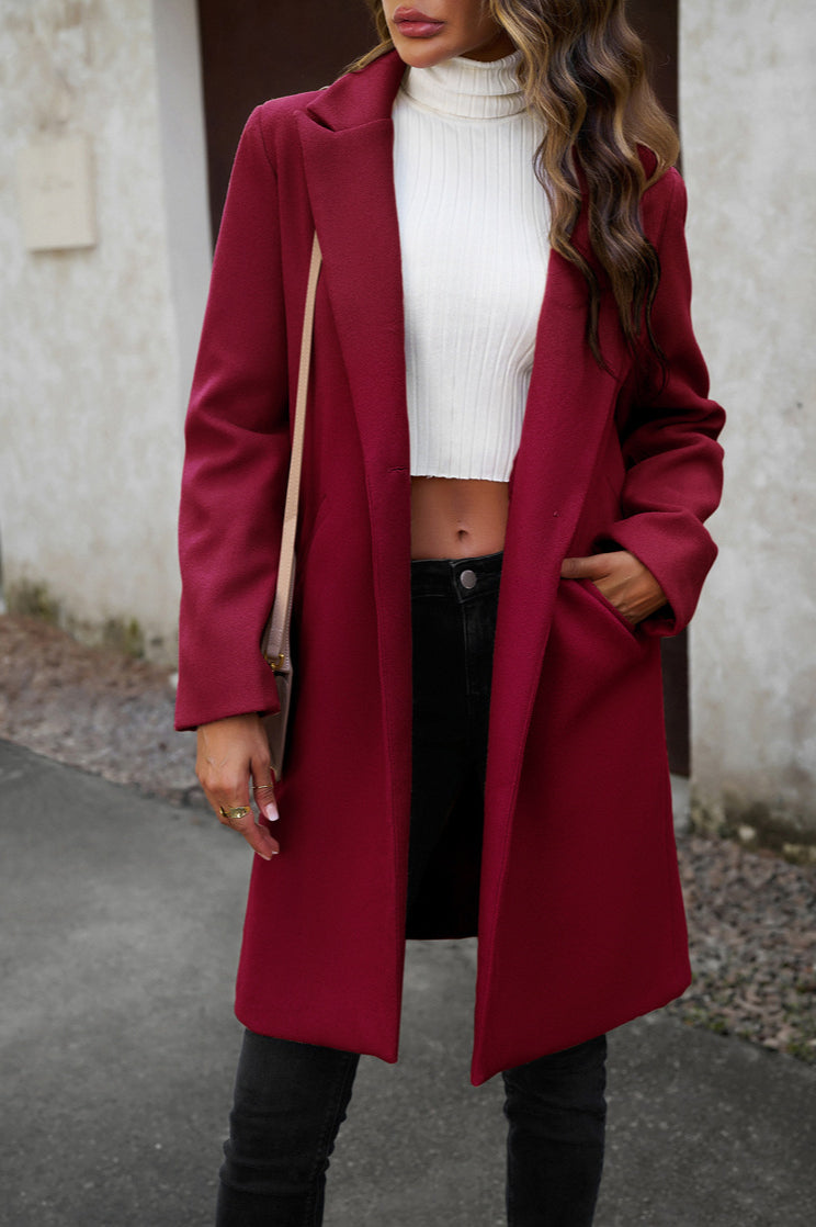Wool Blend Solid Longline Coat coats
