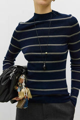 Seamless Crew Neck Striped Knit Top