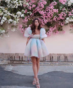 Julia Fashion - Women Puff Sleeve Tulle Tutu Princess Dress