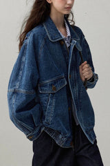 Stand Collar Washed Denim Utility Jacket