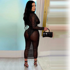 Julia Fashion - Sexy Deep V Long Sleeve Midi Dress