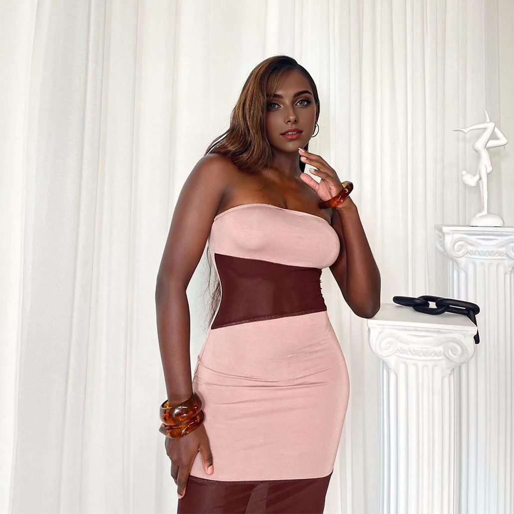 Julia Fashion - Sexy Mesh Patchwork Transparent Pink Dress