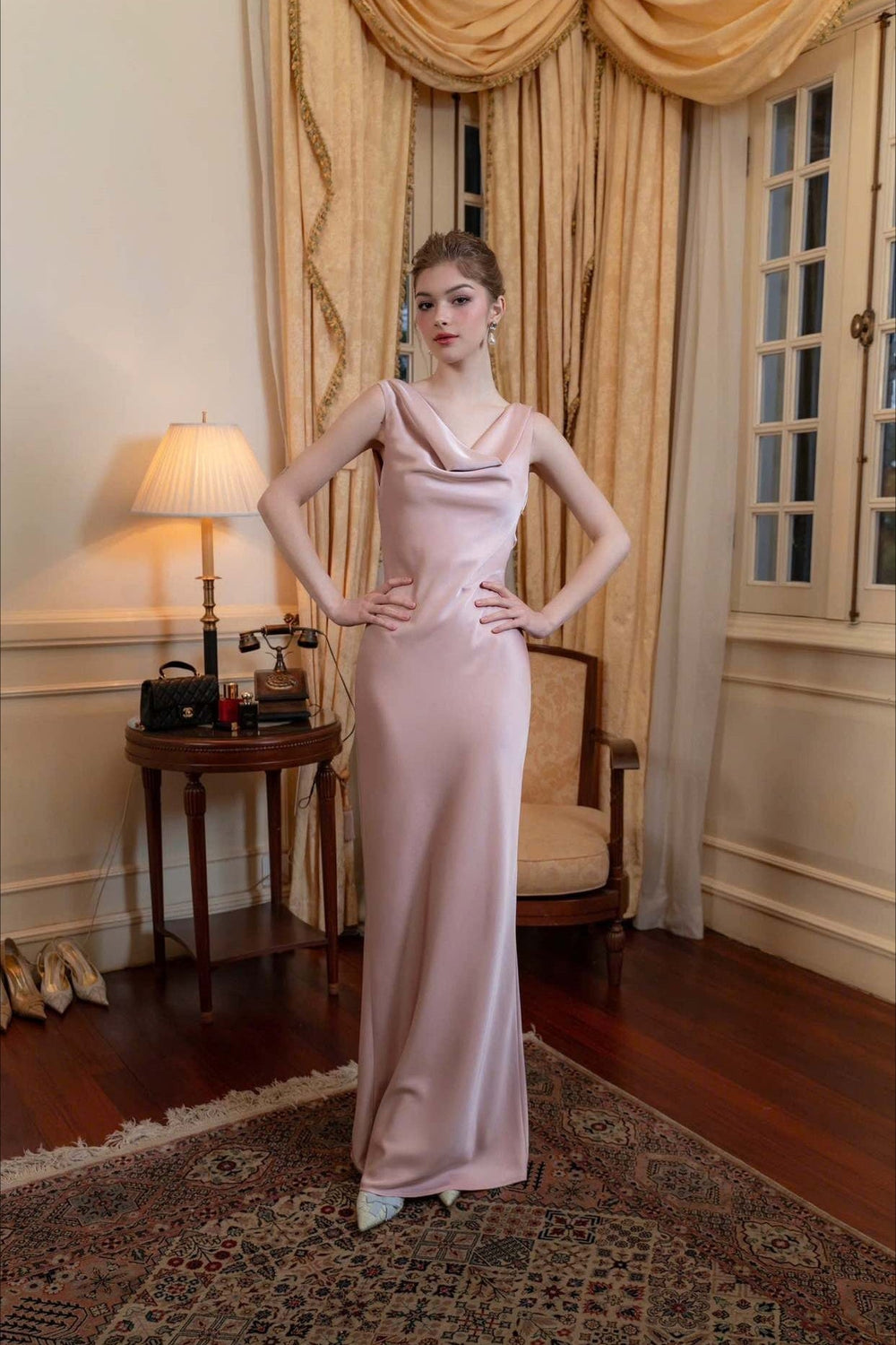 Solid Satin Evening Maxi Dress