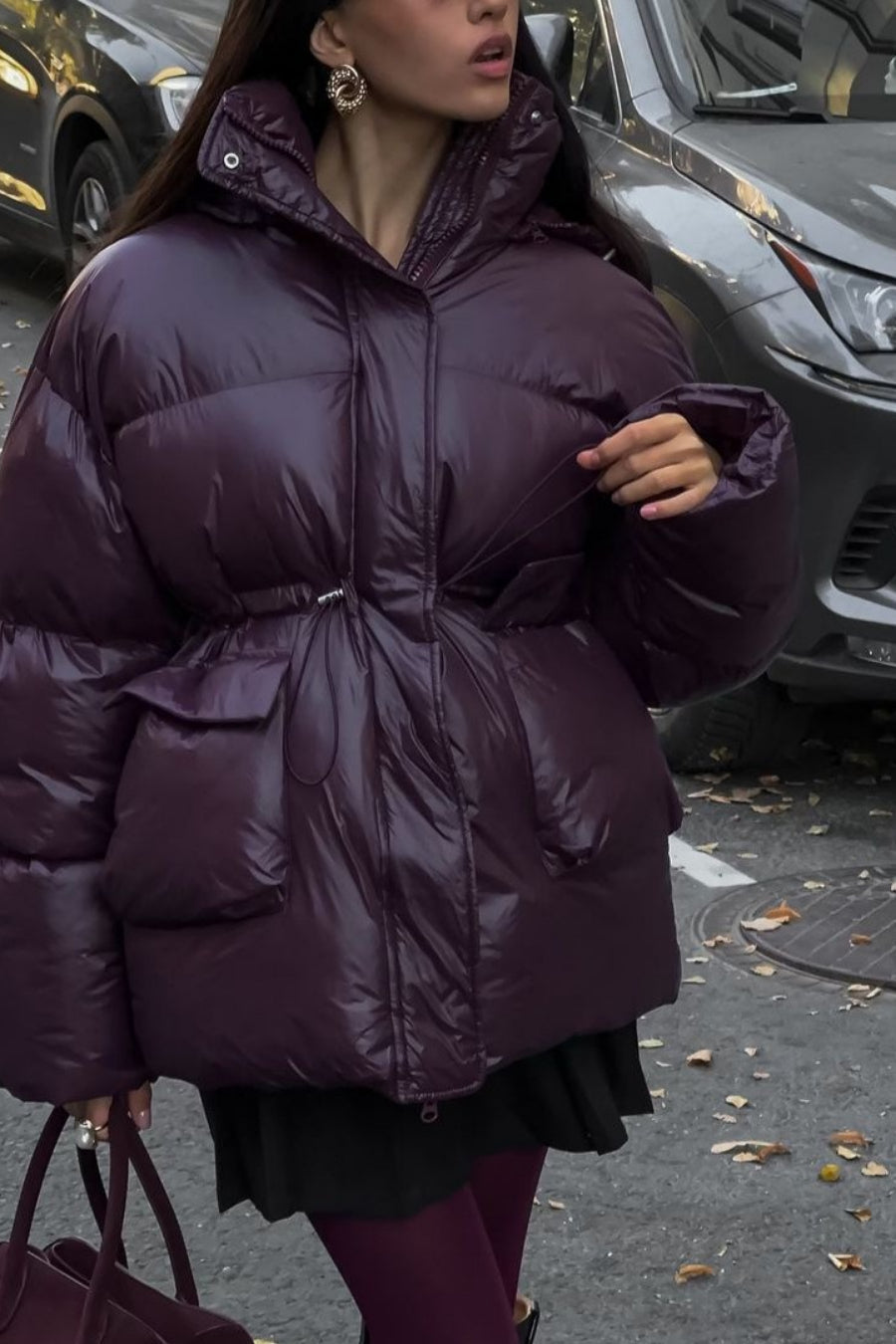 Solid Color Zipped Hooded Puffer Jacket