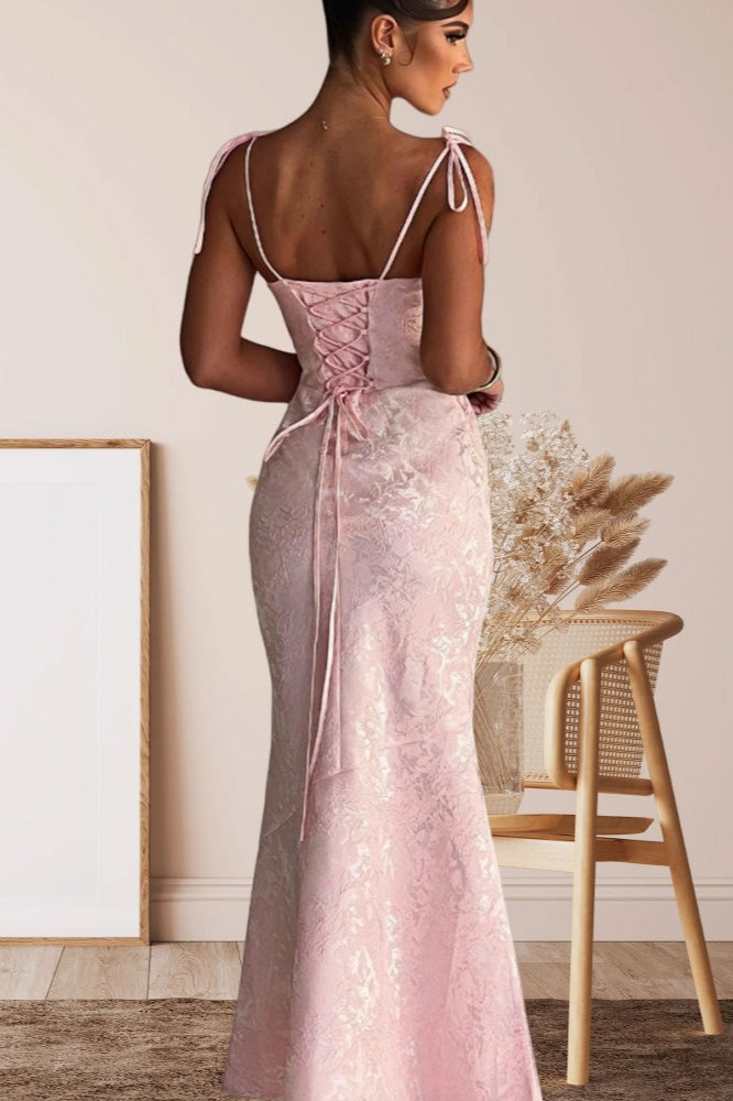 Solid Sash Backless Mermaid Formal Dress