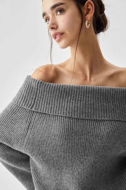 Off Shoulder Knit Pullover Sweater