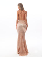 JuliaFashion - Sequined Evening Backless Deep V-Neck Wedding Dress