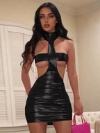 JuliaFashion - Sexy Halter Sleeveless Cut Out Bodycon Mini Dress