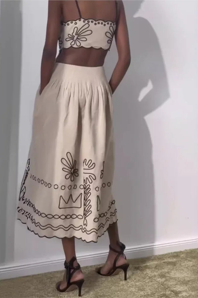 Embroidered Spaghetti Strap Boho Dress