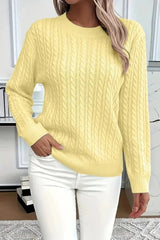 Casual Round Neck Knit Sweater Yellow / S