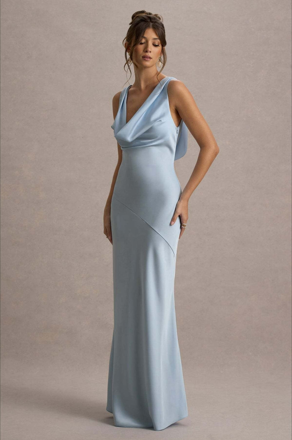 Satin Cowl Neck Fishtail Party Dress