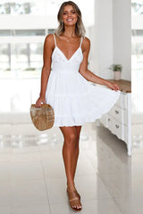 White Spaghetti Strap Mini Boho Dress