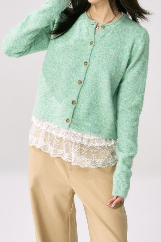 Green Roll Sleeve Cardigan