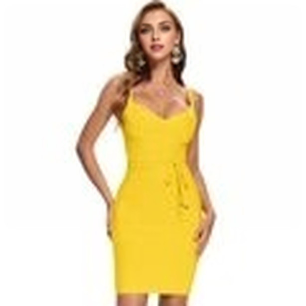 JuliaFashion - Spaghetti Strap Belt Sashes V-Neck Bodycon Dresses