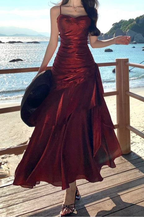 Satin Ruffle Trim Party Dress