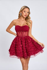 Beaded Strapless Puff Party Dress