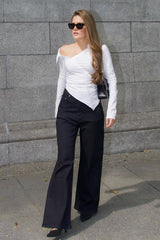 Asymmetric Off Shoulder Diagonal Button Blouse