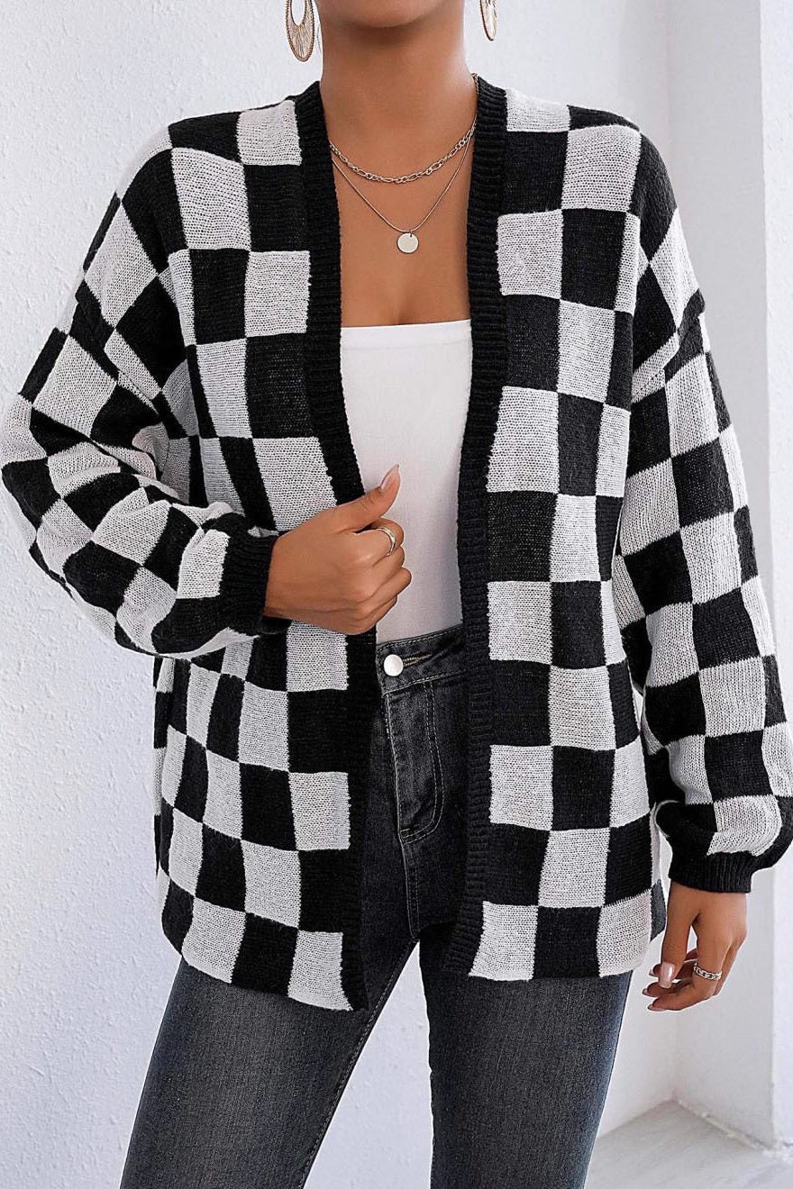 Checkered Knit Cardigan