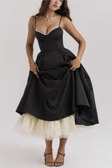Maxi V-Neck Puff Party Dress S / Black