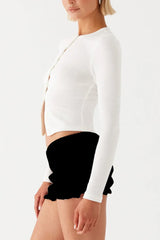 Knit Ribbed Button Front Crop Cardigan