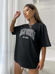 100% Cotton California USA Letter Print Oversized T Shirt