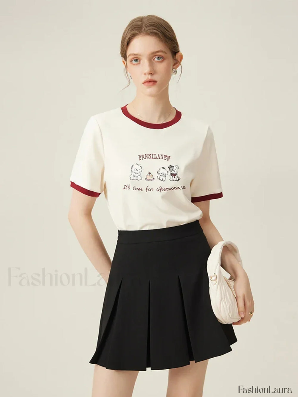 100% Cotton Inner Loose Spring T Shirt Beige / S