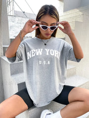 100% Cotton USA New York Letter Print T Shirt
