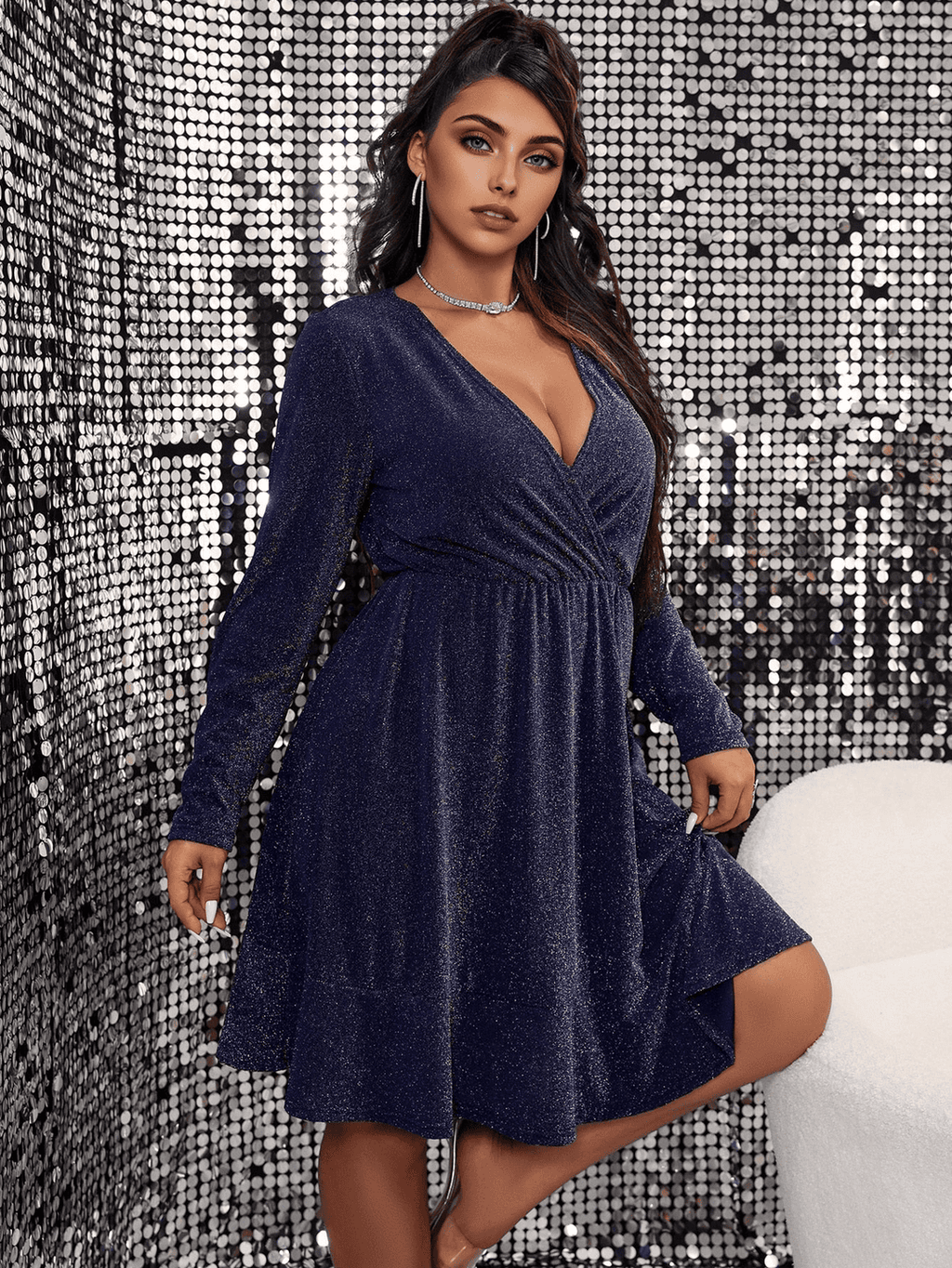 JuliaFashion - Sexy Curve V-Neck Long Sleeve Evening Party Dress