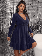 JuliaFashion - Sexy Curve V-Neck Long Sleeve Evening Party Dress