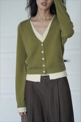 Green Two-Layer Knit Cardigan Green / One Size