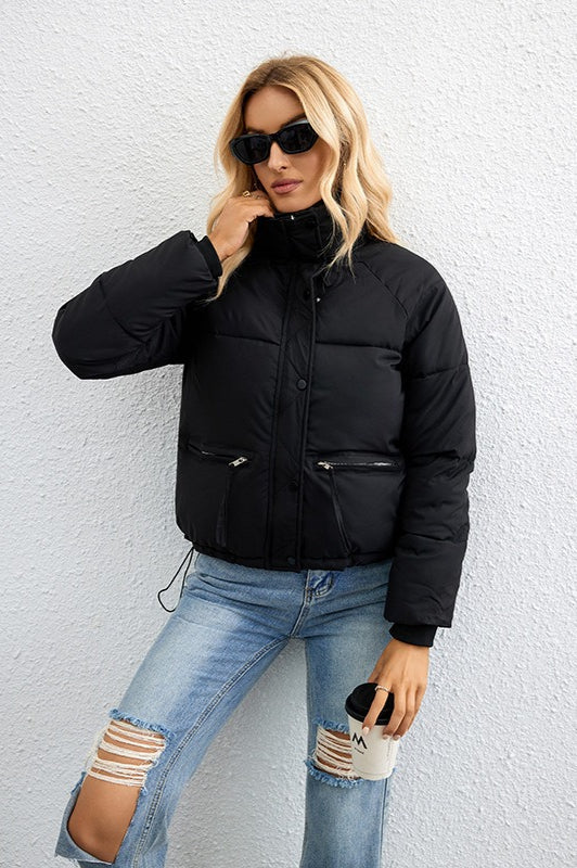 Short Stand Collar Relaxed Puffer Jacket M / Black