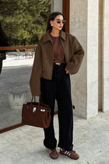 Minimalist Wool Cropped Jacket S / Brown