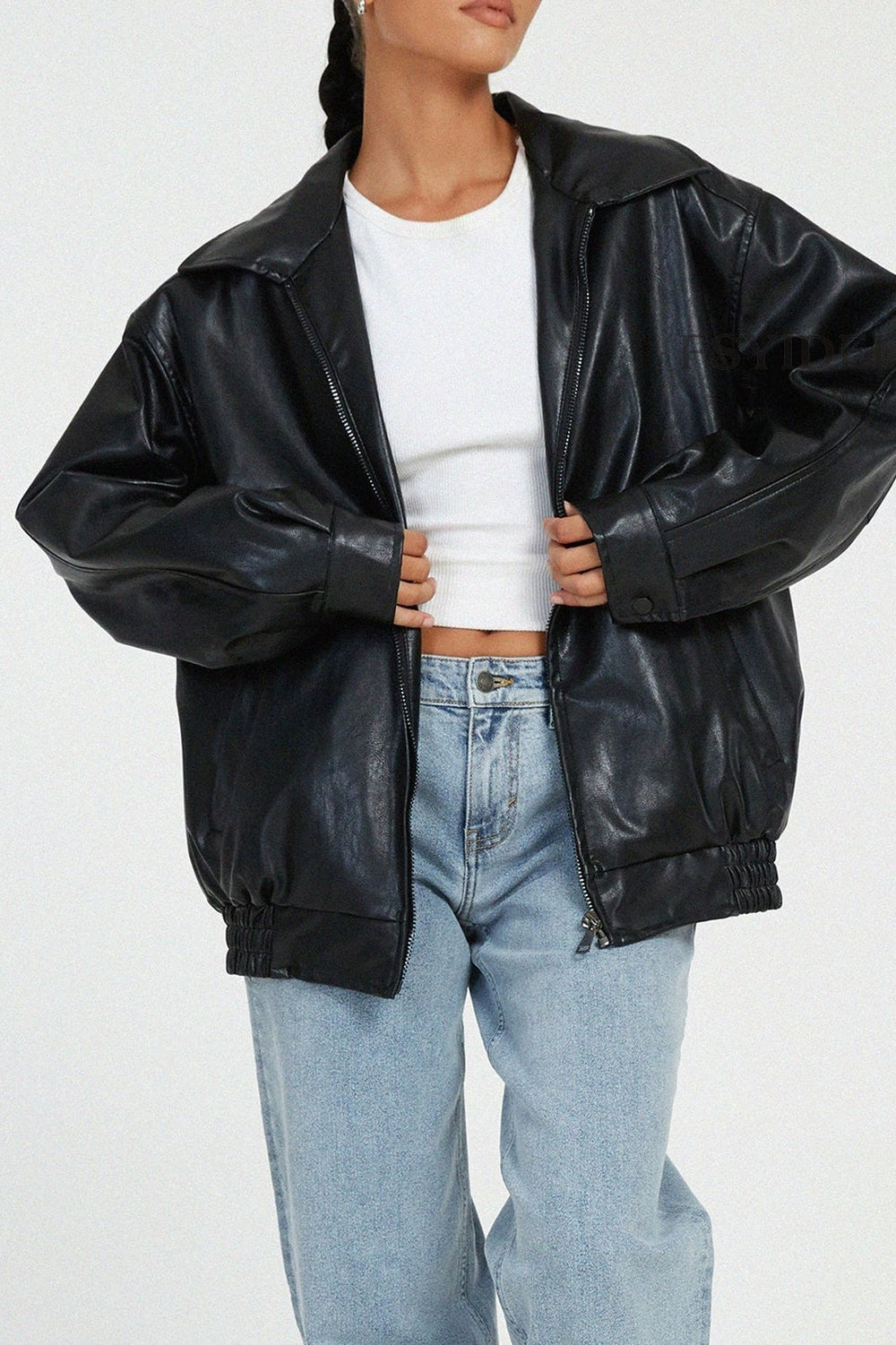 PU Leather Bomber Jacket Black / S