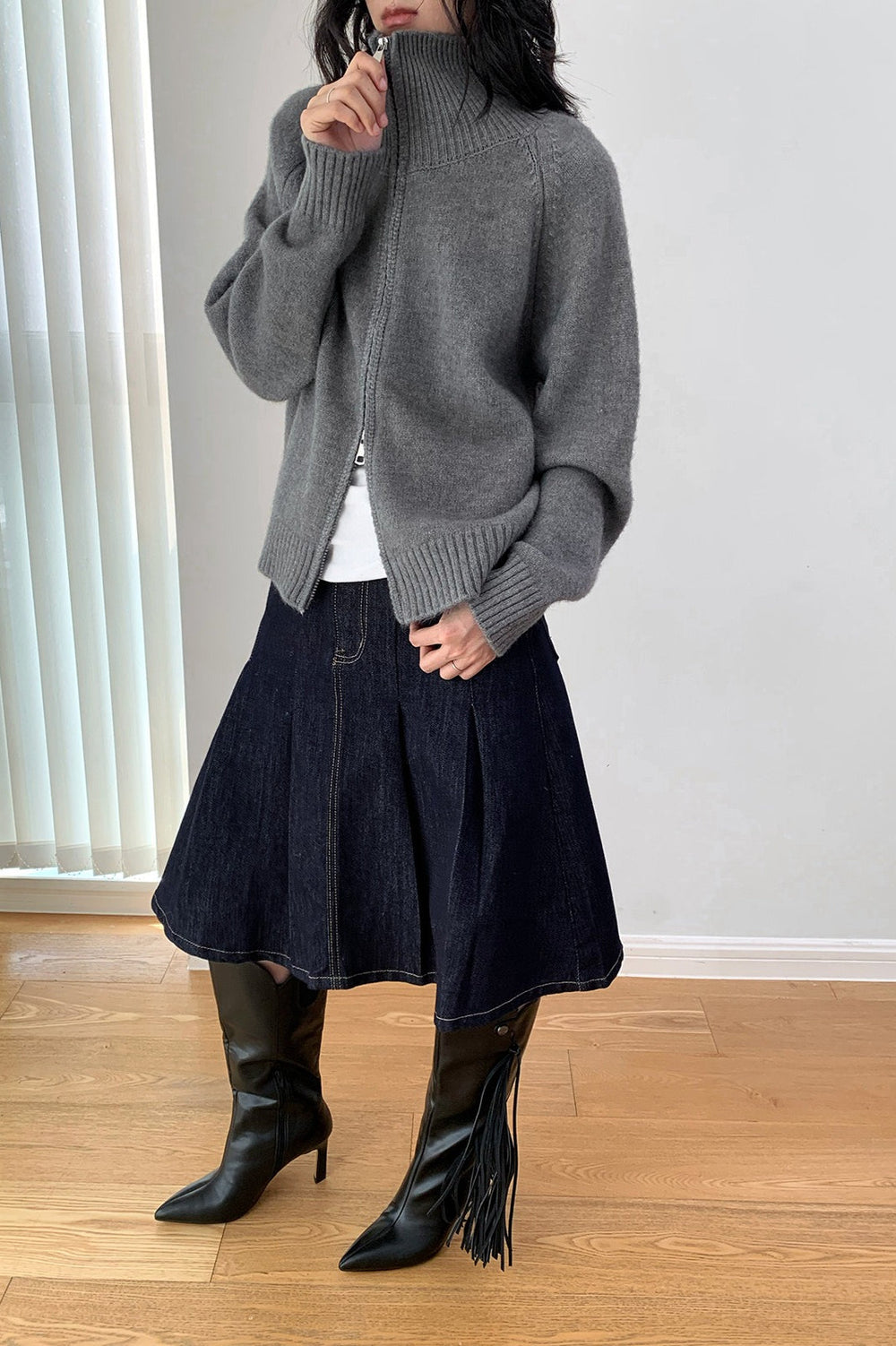 Soft Knit Zipper Cardigan Grey / One Size