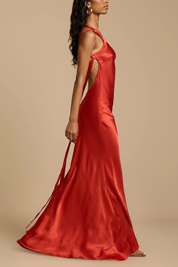 Satin One Shoulder Bodycon Formal Dress S / Red