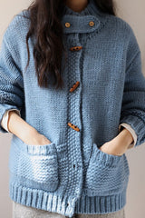 Vintage Solid Wool Chunky Knit Wooden Button Sweater