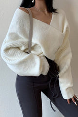 Off Shoulder Cross Front Cropped Sweater