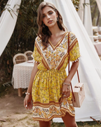 JuliaFashion - Short Sleeve Geometric Print Boho Dress