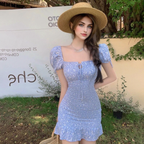 JuliaFashion-Elegant Floral Print Mini Bodycon Dress