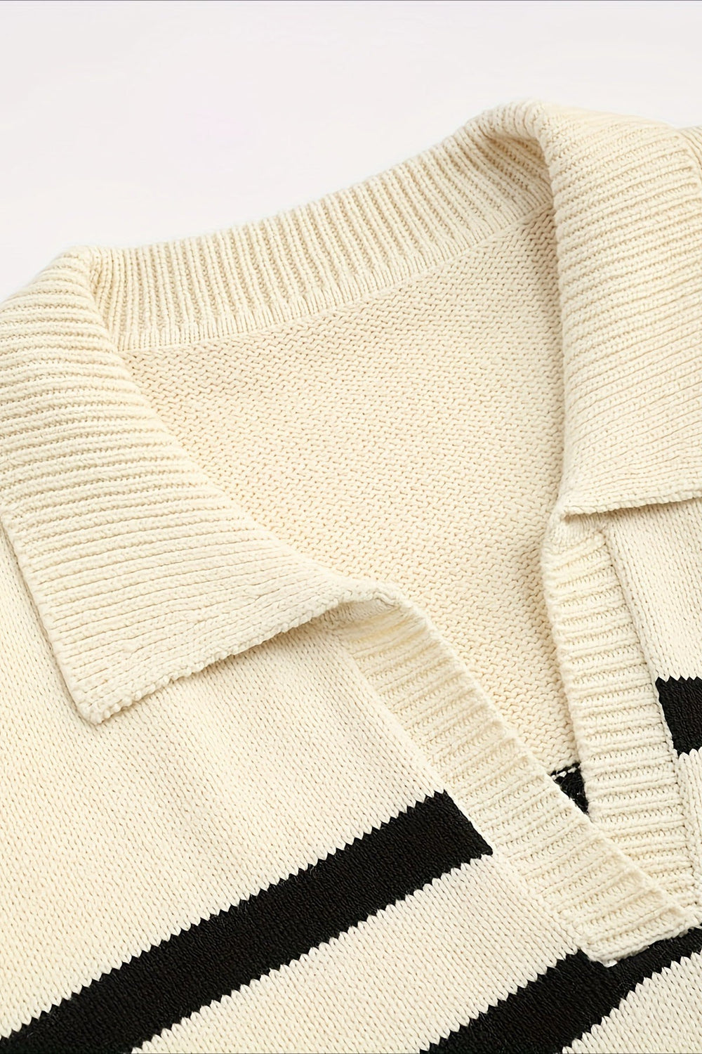 Striped Wool Collar V Neck Sweater