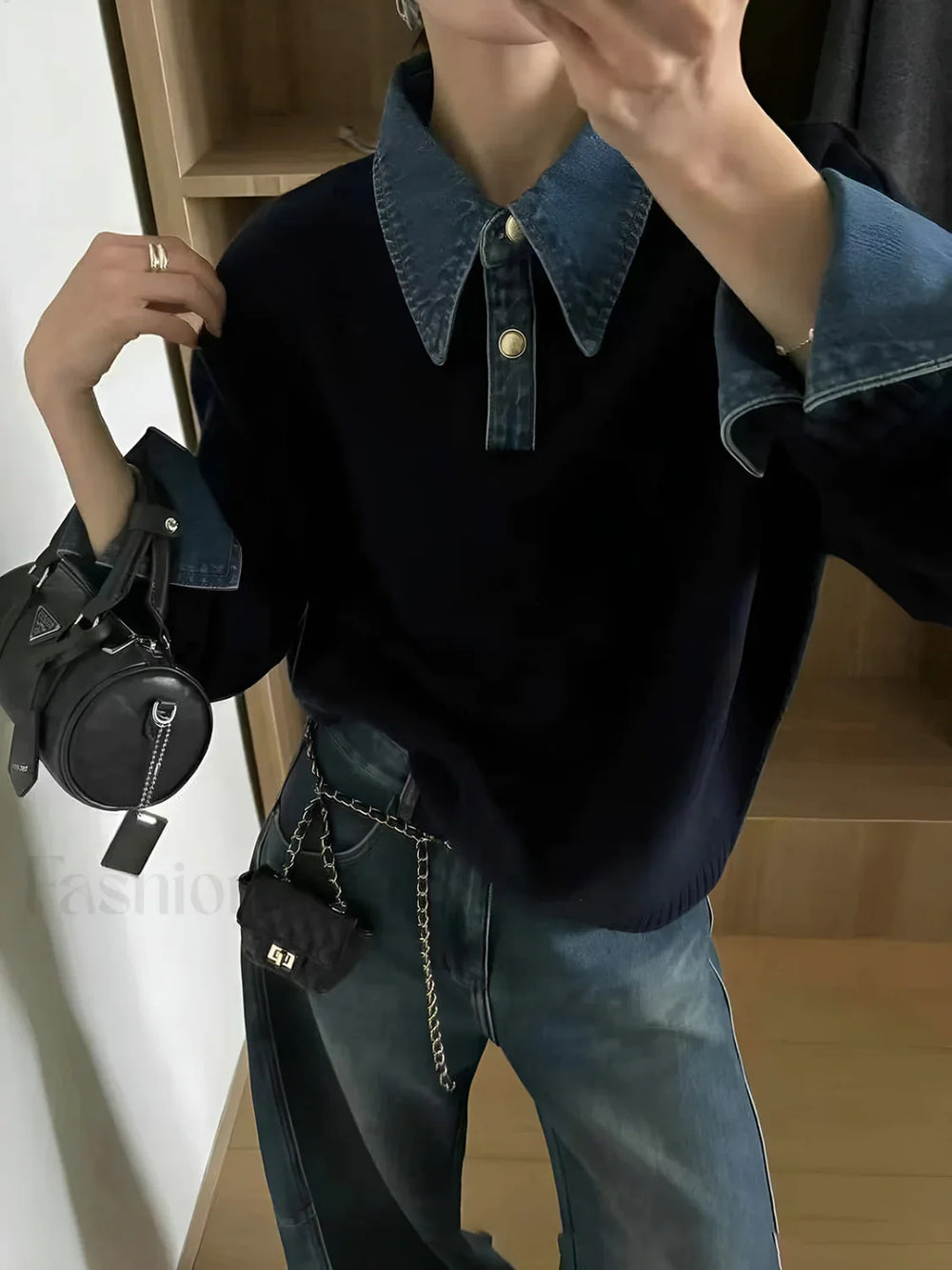 2 in 1 Panel Lapel Sweater Sweaters