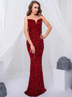 JuliaFashion - Sequin Strapless Evening Sexy V-Neck Dress