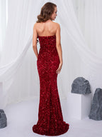 JuliaFashion - Sequin Strapless Evening Sexy V-Neck Dress