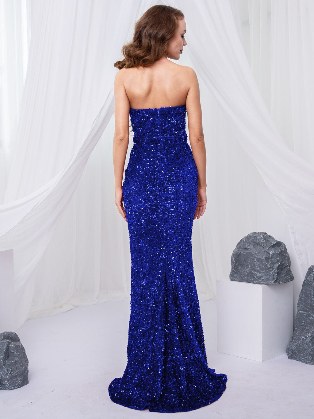 JuliaFashion - Sequin Strapless Evening Sexy V-Neck Dress