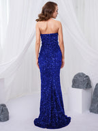 JuliaFashion - Sequin Strapless Evening Sexy V-Neck Dress