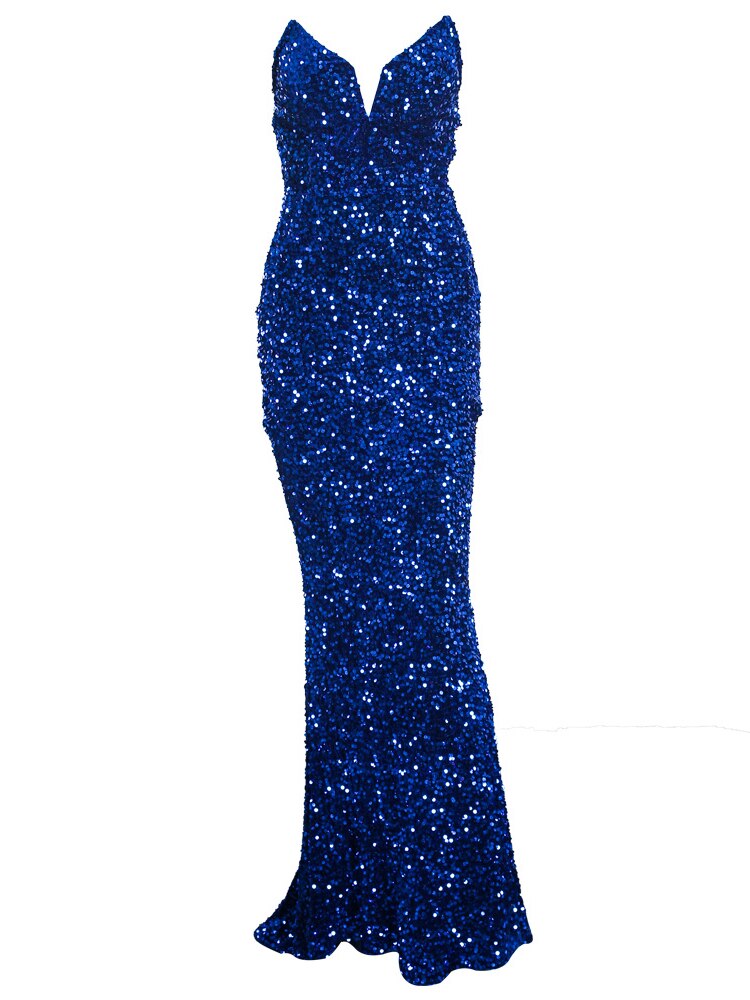 JuliaFashion - Sequin Strapless Evening Sexy V-Neck Dress
