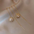 JuliaFashion-Elegant Zircon Flower Tassel Earrings